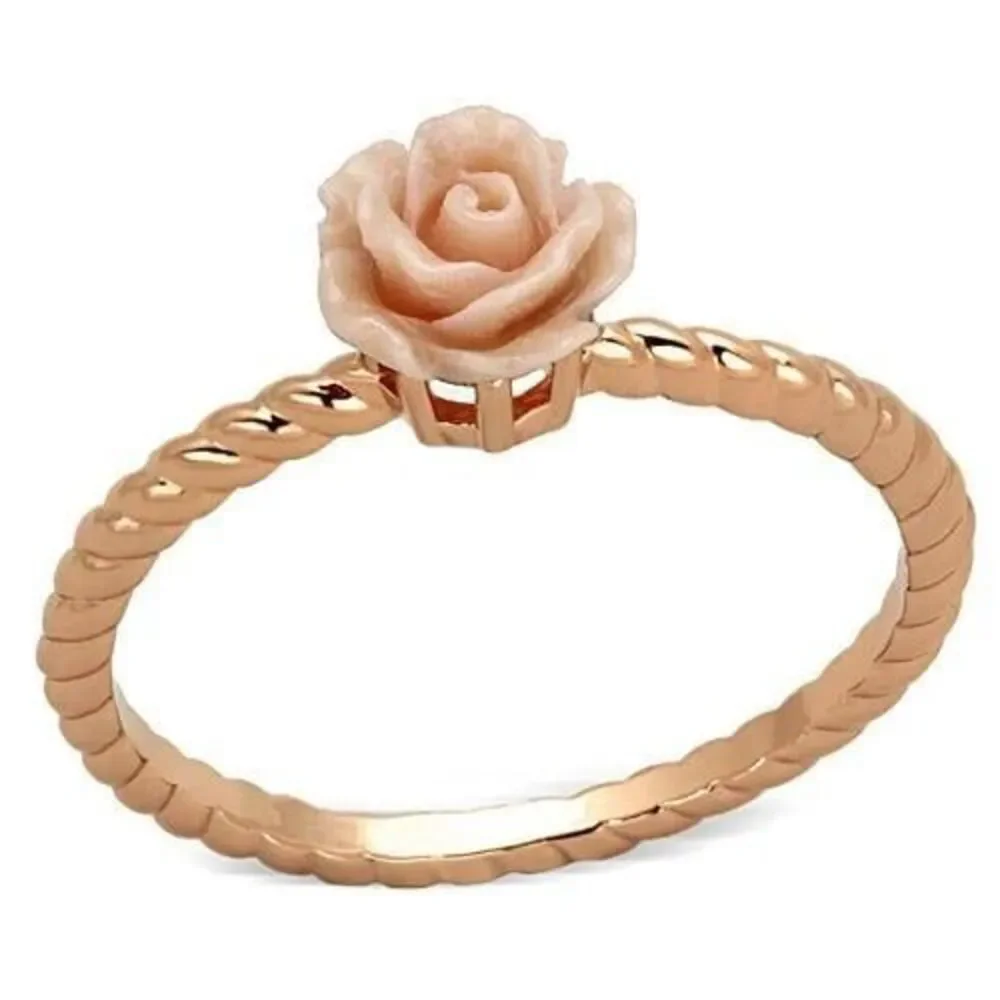 Pink Rose Flower Cable Ring Size 11 Rose Gold Plated Victorian Vintage Style